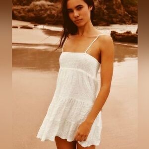 White tiered sundress from Zara. Short length, adjustable straps, Sundress